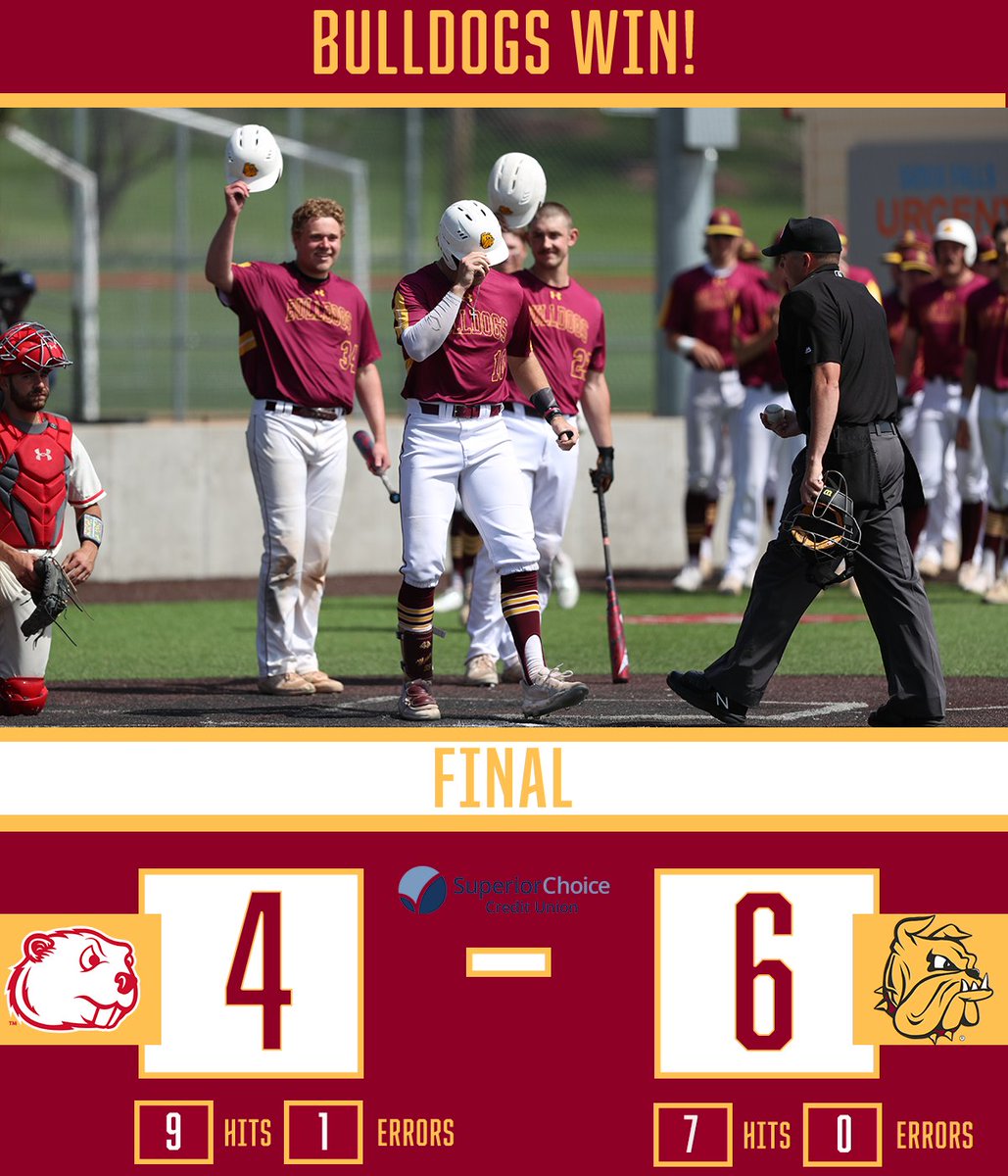 BULLDOGS WIN!!!!

Tosten Mann's 3 home runs lead Bulldogs to upset win over the Beavers!

<a href="/UMDBaseball/">UMD Baseball</a> will play Augustana in the semi-final round in 45 minutes!

#BulldogCountry x #NSICBase