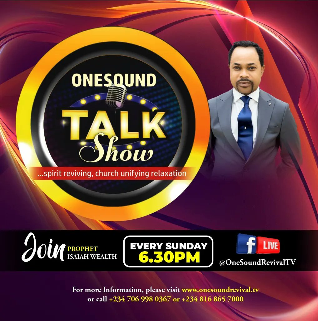 gospelhotspot0's tweet photo. Spend your Sunday evenings in a relaxing time with your family watching OneSound Talk Show. Every Sunday @ 6:30pm GMT+1 on OneSound Revival TV on Facebook...
#OneSound #onesoundrevival #onesoundrevivaltv #onesoundtalkshow #ProphetIsaiahWealth #gameshow #unity #unityofthechurch https://t.co/o8ULJlI4Vm