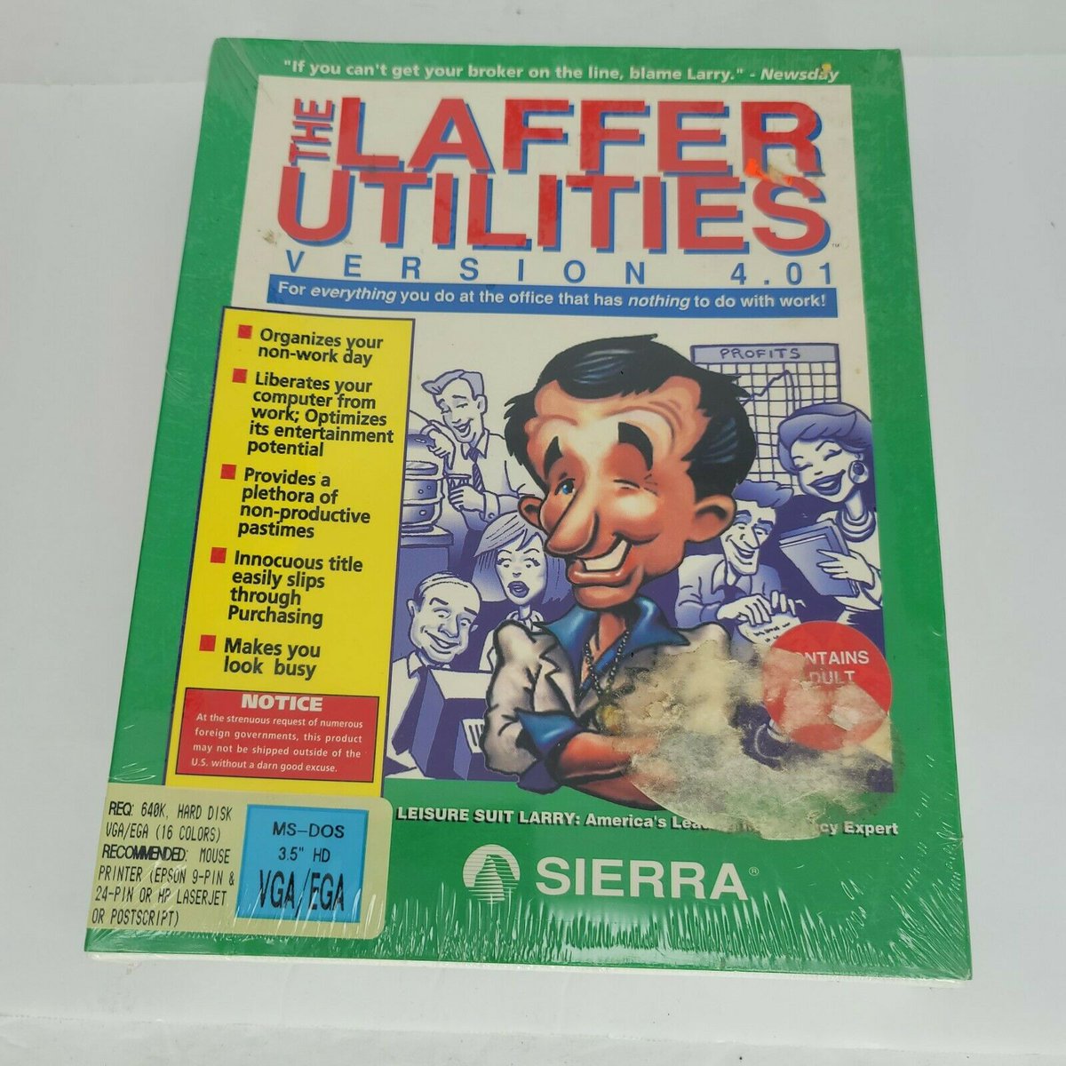 RetroNrare's tweet photo. Up for sale > The #Laffer Utilities #Version 4.01 Leisure Suit Larry VGA EGA MS-Dos 3.5 HD New  seen at  https://t.co/sOweOkvyjs  Actual Price in US $329.99 Located in: View this item Item specifics #Conditio .. more gems via https://t.co/BIOfWWqNpG  #sealed #retrogames https://t.co/KTtqGWQbfT