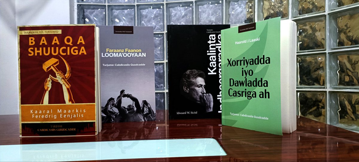 It's official NOW!
You can order the Somali editions of these classic books from <a href="/HiilPress/">Hiil Press</a> &amp; associates. Pictured are (R to L):
1. The Communist Manifesto
2. The Wretched of the Earth
3. Representations of the Intellectuals
4. Liberty in Modern State (this one is new in market)