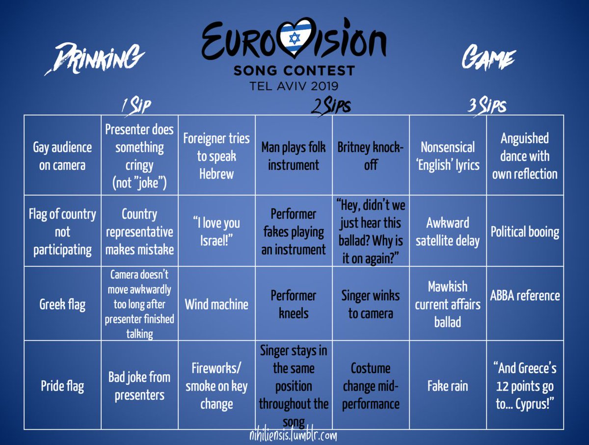 Here's your drinking game! #Eurovision