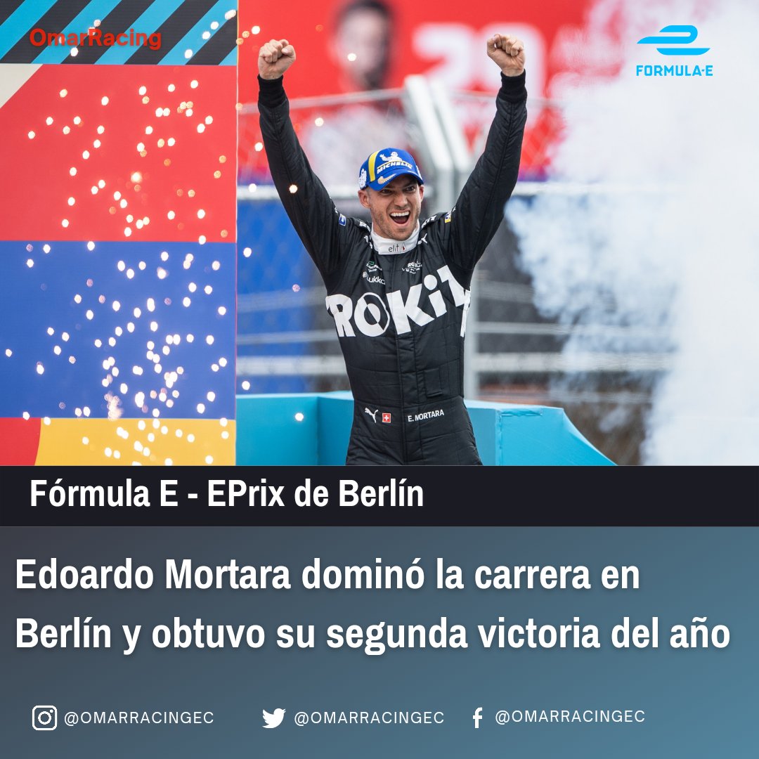 RaulRamirezO26's tweet photo. El piloto suizo Edoardo Mortara ganó la séptima carrera de la Fórmula E en el EPrix de Berlín, en el circuito del aeropuerto de Tempelhof, previamente de obtener la primera pole position de su carrera.
#omarracing #FormulaE #ABBFormulaE #EPrixBerlin #Berlin #EdoardoMortara https://t.co/vORiMVJs3p