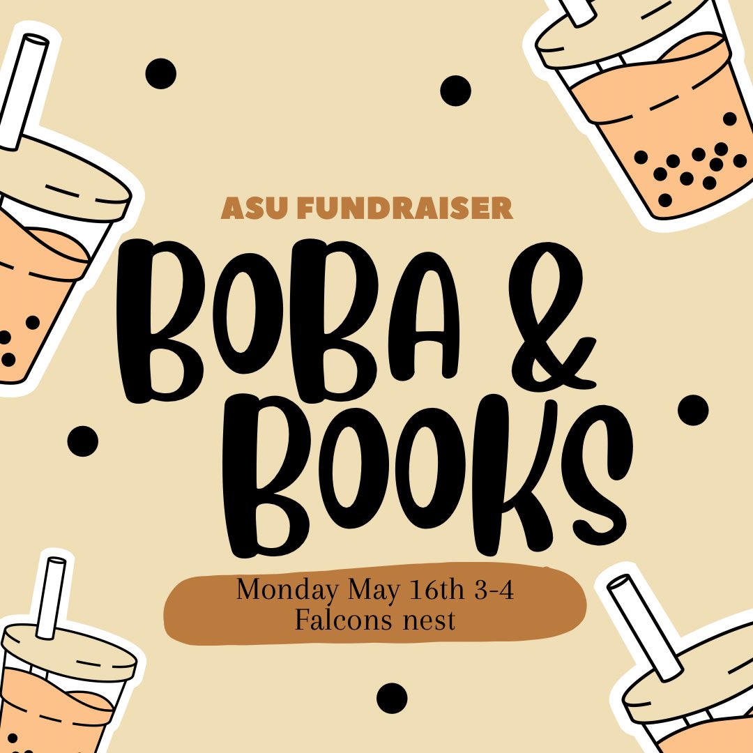 Join our aapi month fundraiser ! We’ll be selling boba and other baked goods in the falcons nest after-school Monday, May 16th