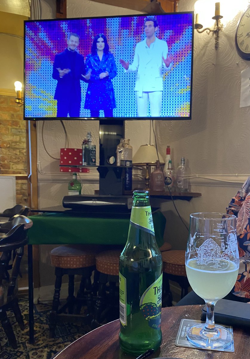 Watching #Eurovision in the pub. Cheers!