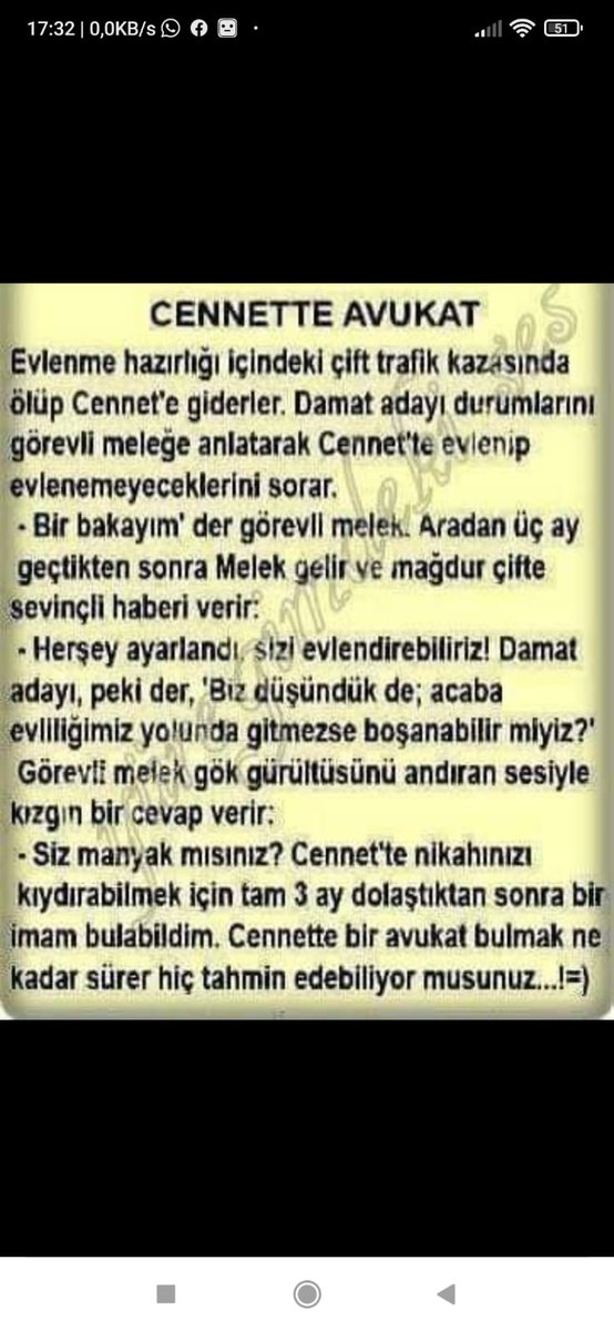 Babamın aile grubuna attığı fıkra. Kızının avukat olması dışında sorun yok. 😅
