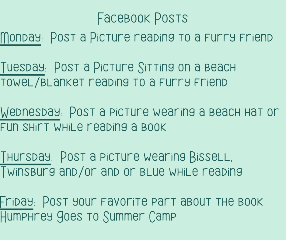BissellPTA's tweet photo. Right to Read Week starts Monday!  Each student will receive a copy of Summer According to Humphrey.  They won't be bringing the book home until Friday we adjusted the Facebook posts.  Watch for the daily posts on Facebook   There will be daily random prizes every day next week. https://t.co/teIfRNhN9R