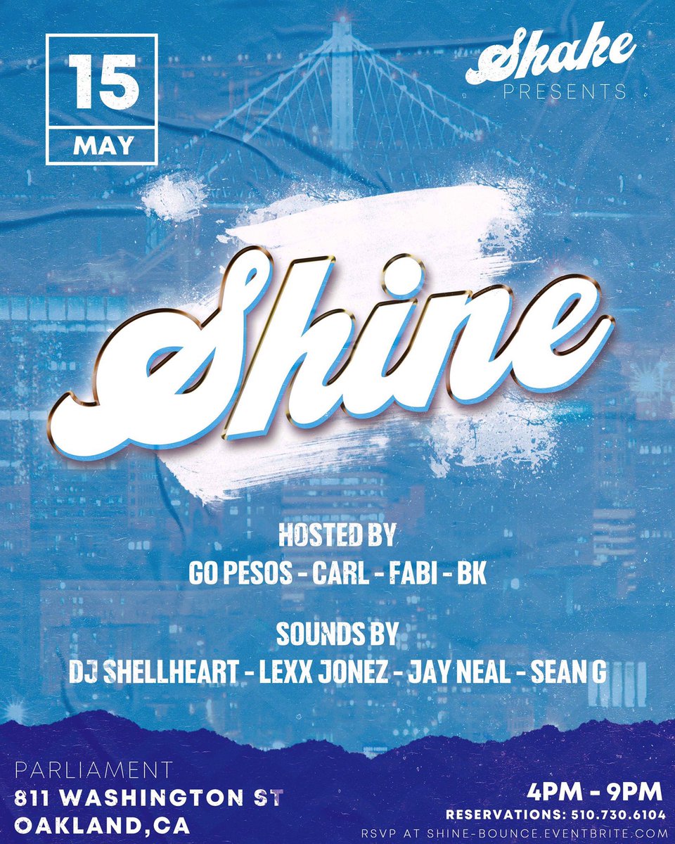DeeJaySeanG's tweet photo. TOMORROW 5.15 - SHINE Day Party 4-9pm at @811Parliament with @DJSHELLHEART • @LexxJonez • @JayNeal4 • Myself - Hosted by @GoPesos • @incarlwetrust • @justbeink • Fabi - RSVP SOLD OUT- Tickets at https://t.co/c6lpwit2mr https://t.co/PXoys8iSH5