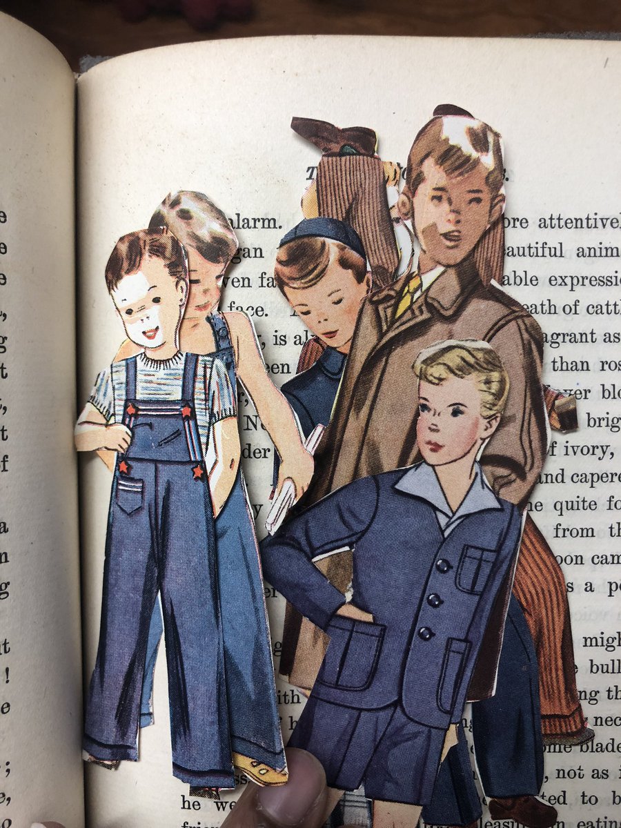 JoyEllenW's tweet photo. I’ve been accessioning a collection of  early 20th-century #books donated to our repository from a local historical society. It is taking me longer than expected to describe each book because I keep finding surprises in them like paper dolls and plants. https://t.co/MMO7pPGQ1P