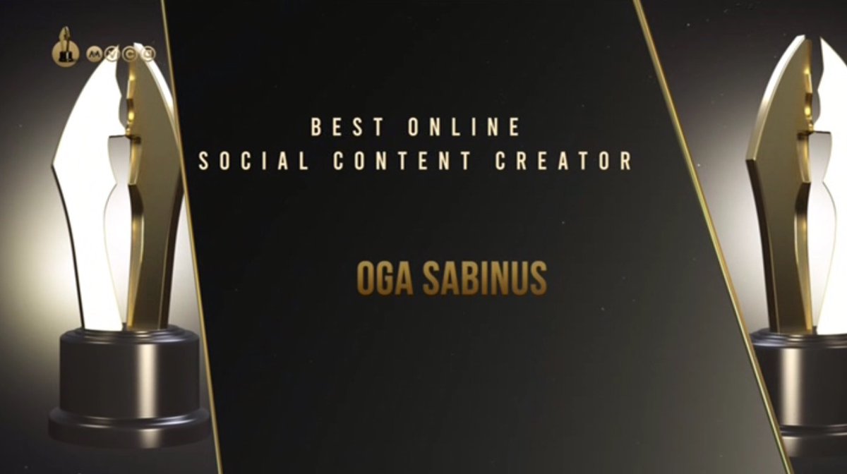 africamagictv's tweet photo. Our influencers are up. 🚀

The award for 'Best Online Social Content Creator' powered by @AmstelMalta goes to Oga Sabinus for 'Mr Funny'.

Congrats on your first award EVER!

WATCH 👉🏾 https://t.co/gab6REJjPY #AMVCA8 https://t.co/NmRmpgJmmh