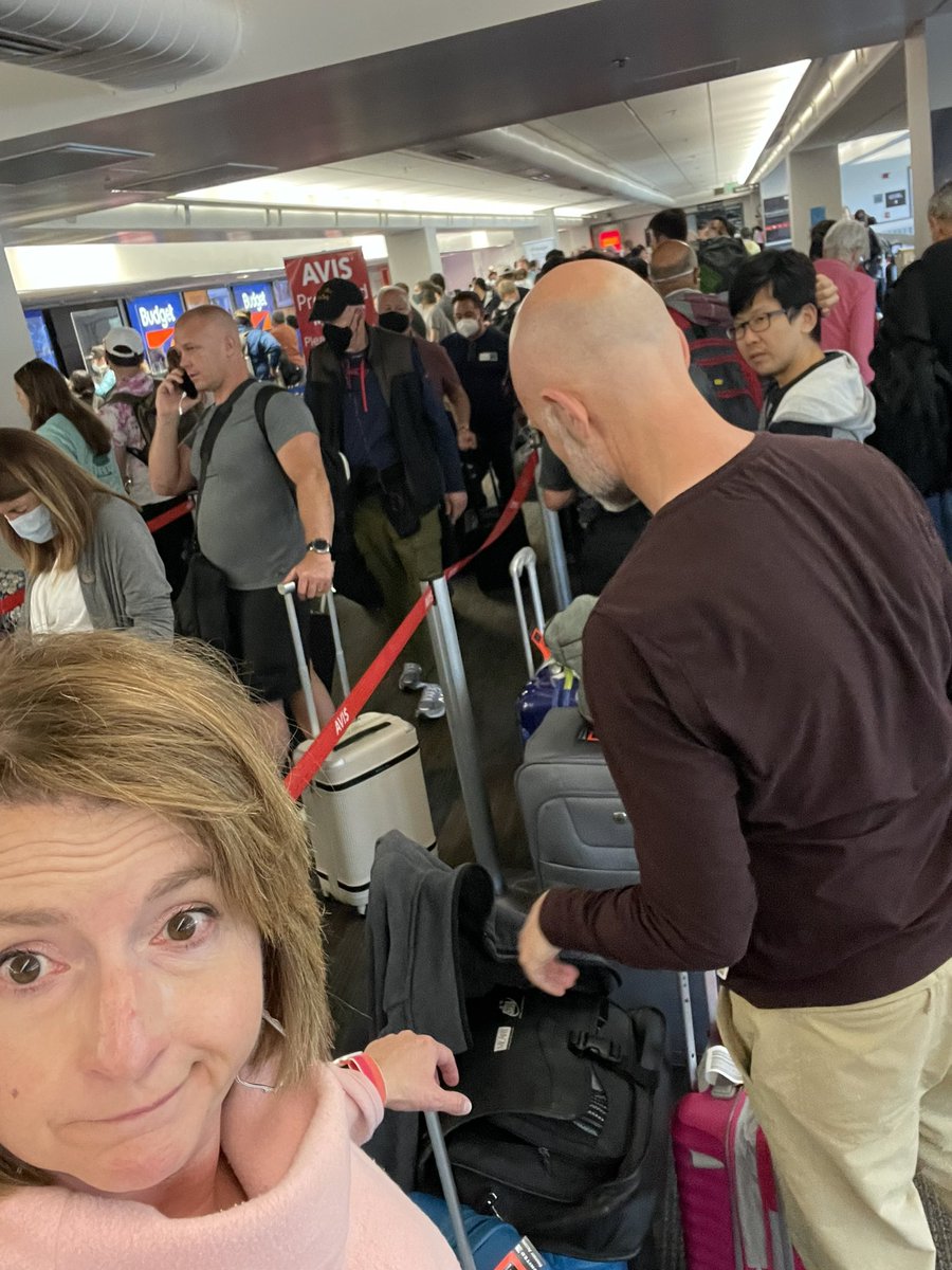Wow, <a href="/Avis/">Avis Car Rental</a>. Y’all are gonna have to #bebettef to your employees and customers at the <a href="/flySFO/">San Francisco International Airport (SFO) ✈️</a> counter.
Three agents working on a Saturday afternoon.