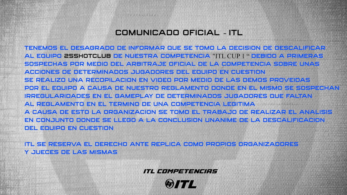 itlesports's tweet photo. Comunicado Oficial 2 - ITL CUP #1 https://t.co/uANvPpndAg