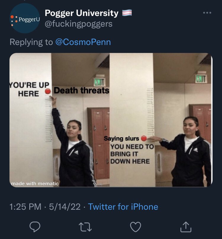 FreeRosedark's tweet photo. Death threats are better than slurs. Slurs are always racist/transphobic. https://t.co/qbe0f2zJuS
