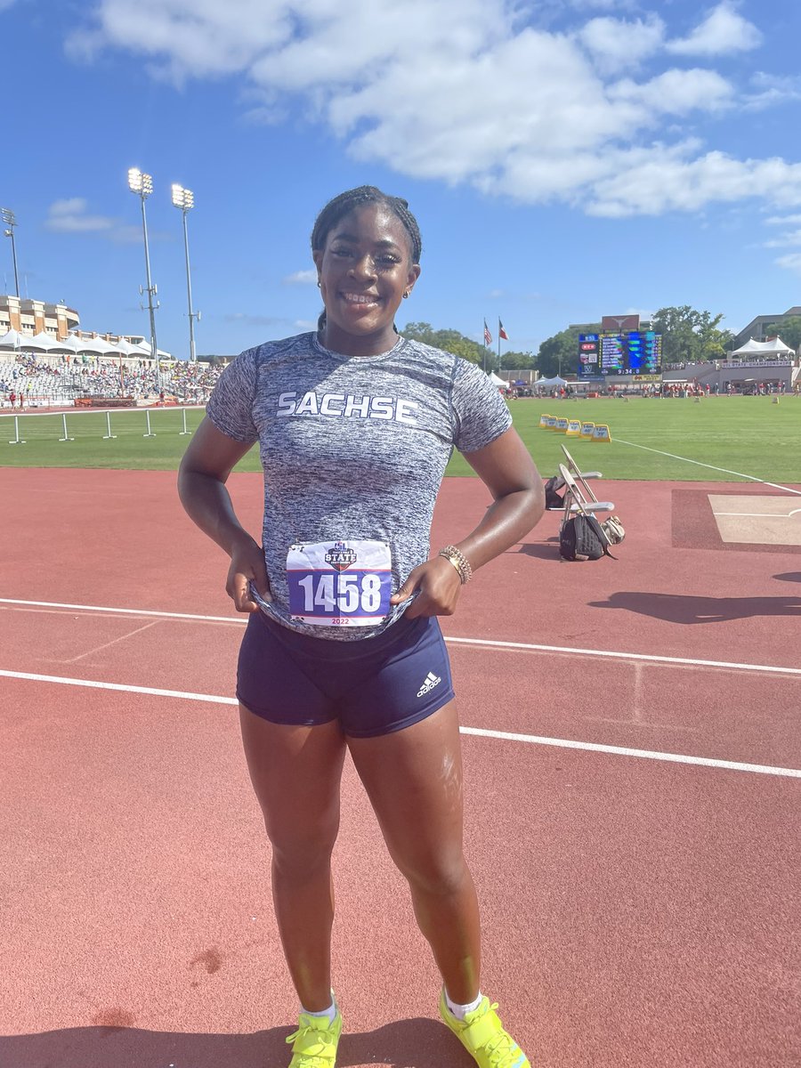 coachPattersonA's tweet photo. Mission Accomplished 🥇.  FAVOR IS THE UIL 6A Shot Put STATE CHAMPION!!  Today, That is the tweet. @RunStangs @favoranyanwu https://t.co/p5CLXL8o2M