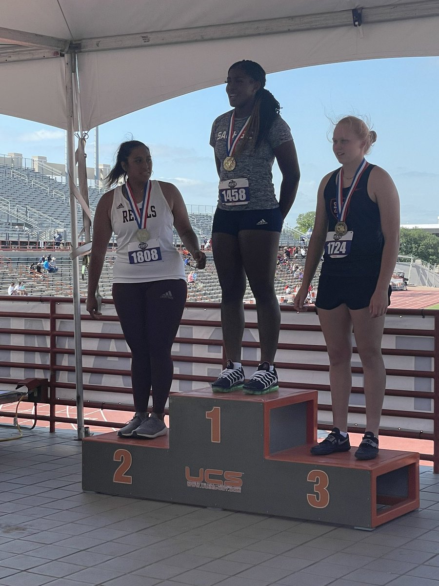 coachPattersonA's tweet photo. Mission Accomplished 🥇.  FAVOR IS THE UIL 6A Shot Put STATE CHAMPION!!  Today, That is the tweet. @RunStangs @favoranyanwu https://t.co/p5CLXL8o2M