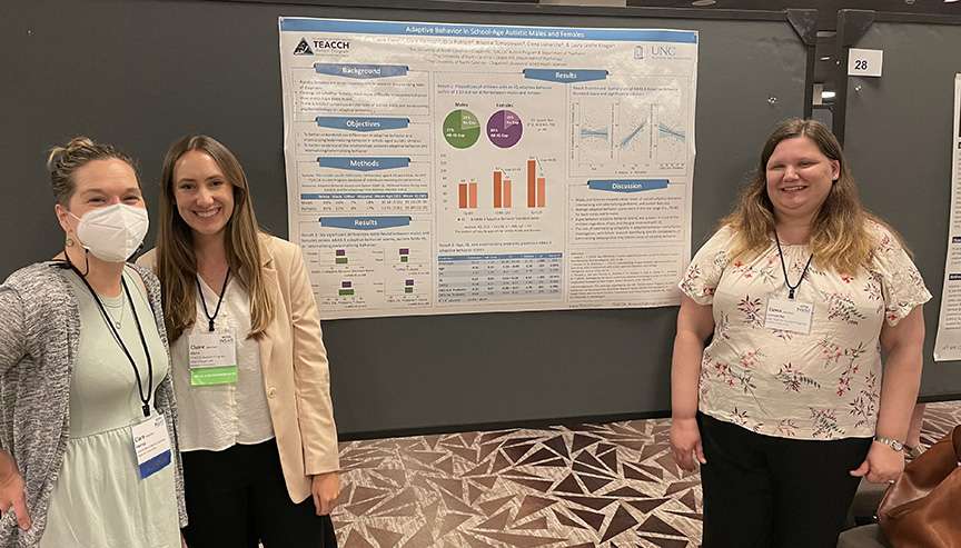 UNCTEACCH's tweet photo. UNC TEACCH researchers are presenting @AutismINSAR meeting in Austin, Texas. Claire Klein and colleagues found that both male and female autistic children have adaptive behaviors that is lower than their IQ. #INSAR22 https://t.co/WhNkhLTE8F