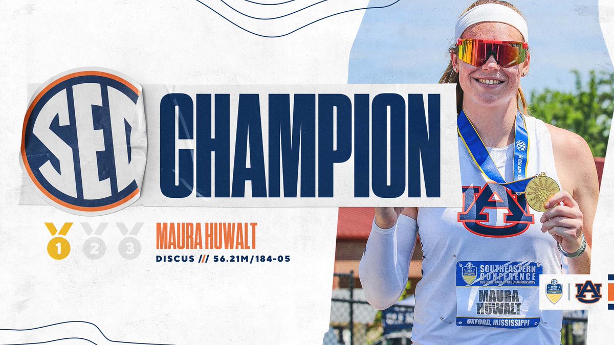 AuburnTFXC's tweet photo. PRESSURE MAKES DIAMONDS 💎

@MauraHuwalt wins gold and smashes the school record on her final throw! 😤

#WarEagle https://t.co/s9FTbXaVbx