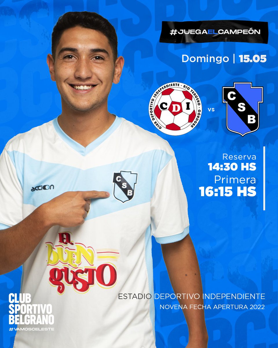 CSBelgrano's tweet photo. ¡Juega #Belgrano! ⚽

Este domingo viajamos a disputar la novena fecha de la #LRRF contra @elrojo_rio3

Los partidos 👇

14:30 | Reserva
16:15 | Primera

#VamosBelgrano #JuegaElCampeon https://t.co/5w6LbjNFep