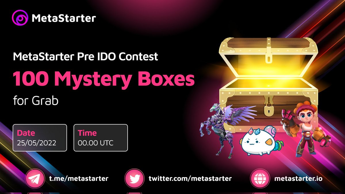mr_write4's tweet photo. Guys pre IDO Contest in live now on METASTARTER...🚀

Get a Mistry Box and get a chance to win #NFTs, You can buy on just doing simple tasks..
Its $METAS IDO is coming soon guys....

Guys do it before the 25th of this month..

#METASTARTER #IDO #NFTs #Metaverse
#P2E #M2E #gaming https://t.co/akiXx4ykAx