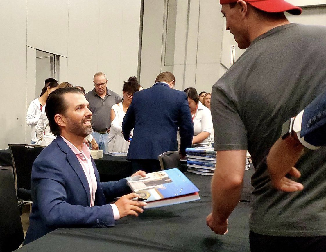 A perfect photo. Junior today signing his dad’s book about his time in the WH, and it’s a picture book, where he stole the best photos from the official WH photographer, and is selling for $75.