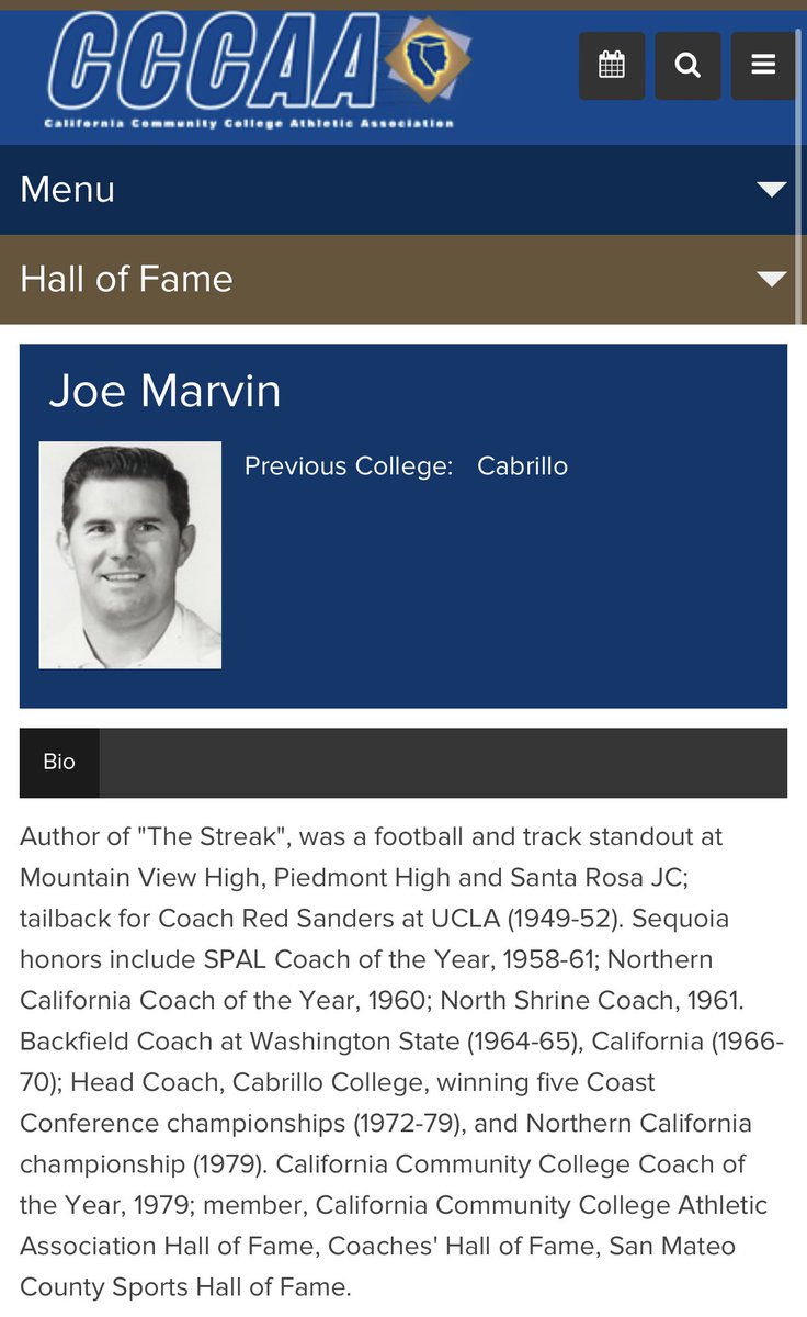 CabrilloFB_'s tweet photo. We would like to honor the late great, coach Joe Marvin. An outstanding coach and a great man who impacted so many people during his time at Cabrillo College. A Cabrillo College Hall of Fame member and a CCCAA Hall of Fame member. Join us in honoring coach Joe Marvin. https://t.co/lJaFMsZZSM
