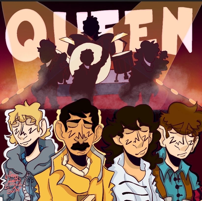 UndertaleNerd56's tweet photo. Hello everyone! Look familiar? I decided to redraw one of my favourite pieces of art from 2019. Enjoy! :)

#queen #queenfanart #brianmay #freddiemercury #johndeacon #rogertaylor #digitalart #rockstar https://t.co/lhtlFqWmDu