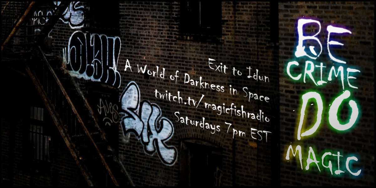 MagicFishRadio's tweet photo. Tonight! #ExitToIdun returns! Episode 50! Our #TTRPG #ActualPlay #Livestream of #NWoD in #Space! 

Will their Dysnomian mission succeed?
7pm EST Saturdays on https://t.co/oDWvqXhhM0

GM @MsChrysilla, Players ActualDraccus @Merkwerkee @mneme Mr.571 @OnceAndFutureDr &amp; @PookaGar! https://t.co/F6W0HXr8K6