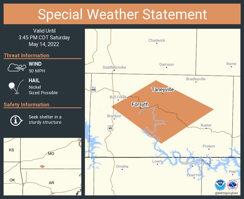 A special weather statement has been issued for Forsyth MO, Merriam Woods MO and  Kissee Mills MO until 3:45 PM CDT