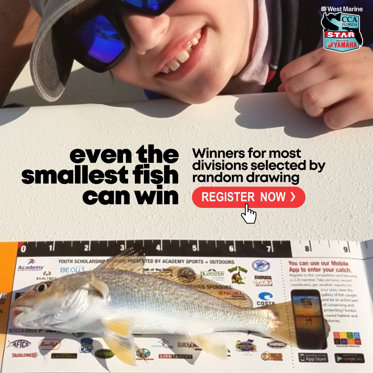 ccaflstar's tweet photo. Winners for most divisions in #STAR2022 are selected by Random Drawings - which means SIZE DOES NOT MATTER you can win awesome PRIZES even with a SINGLE Fish!
Get Registered - https://t.co/ukuHNNQqeZ - $500K in Prizes.
West Marine CCA Florida STAR - Powered by Yamaha https://t.co/1SXbAU7byn
