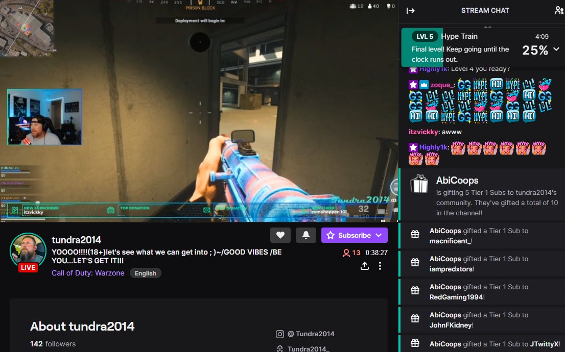 AbiCooops's tweet photo. Today we raided out with 15 views over to such a wholesome person @Tundra2014_ , SO WE HAD TO GET HIM HIS 1ST LVL 5 HYPE TRAIN!!!  

#HYPETRAIN #Suporting #smallstreamersupport ✨❤️ https://t.co/gzHV6H7Zv3