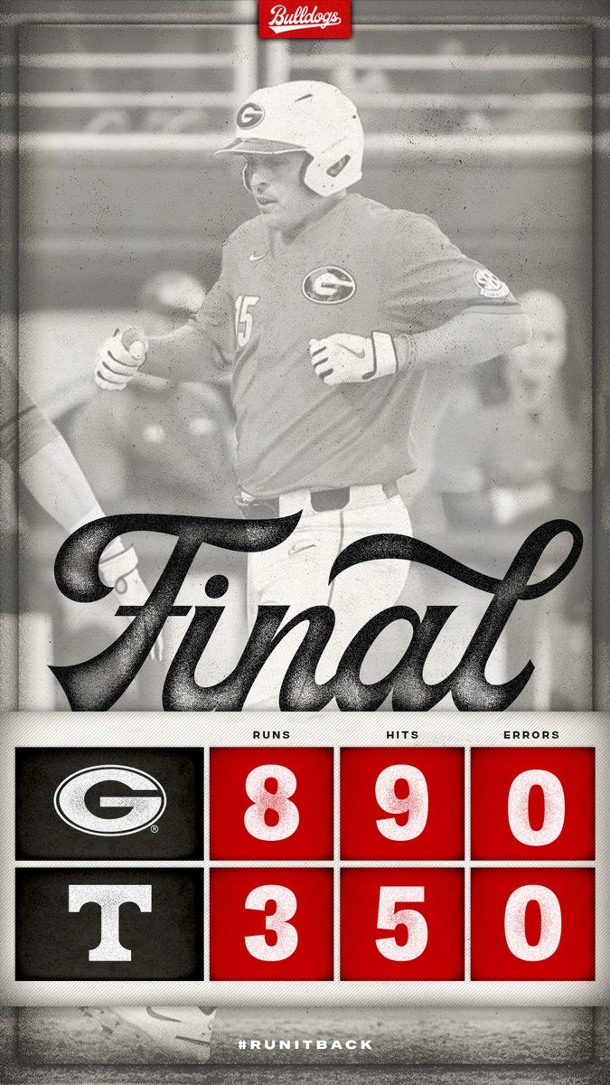 BaseballUGA's tweet photo. That'll do it!

The Dawgs get the game three win over No. 1 Tennessee.

🐶: 8
🟠: 3

We'll be back in action on Tuesday at 6pm vs. Presbyterian. https://t.co/JD3XapNYjq