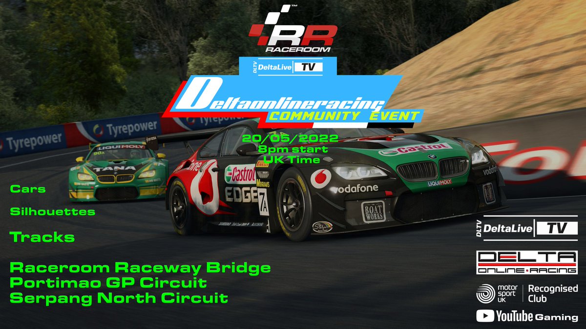 So here we are the community event is upon us server and broadcast testing complete lets go for it in <a href="/raceroom/">RaceRoom</a> you dont need a big spec to run the game and the tracks and cars are free what we are using so why not race ? info on Deltaonlineracing Discord in the raceroom section.