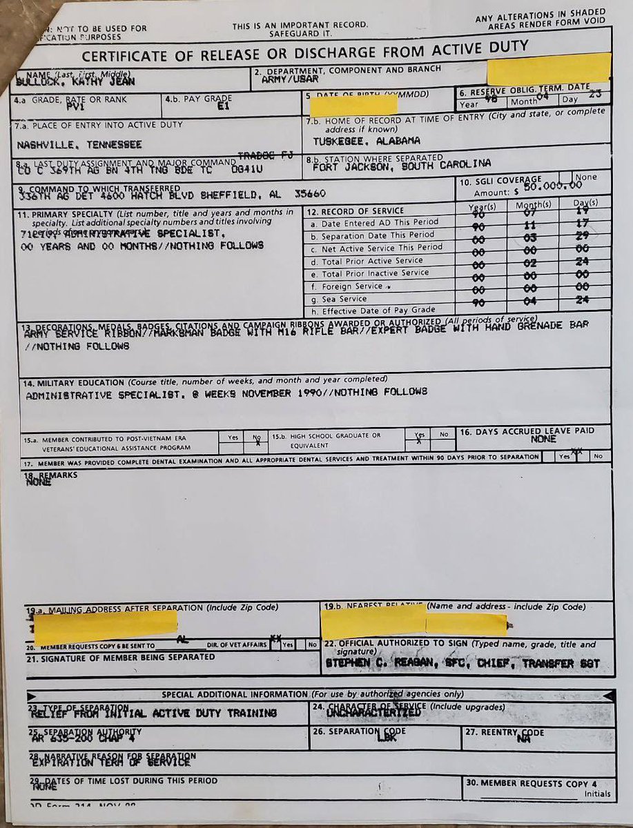 My DD214 entering the military in 1990.