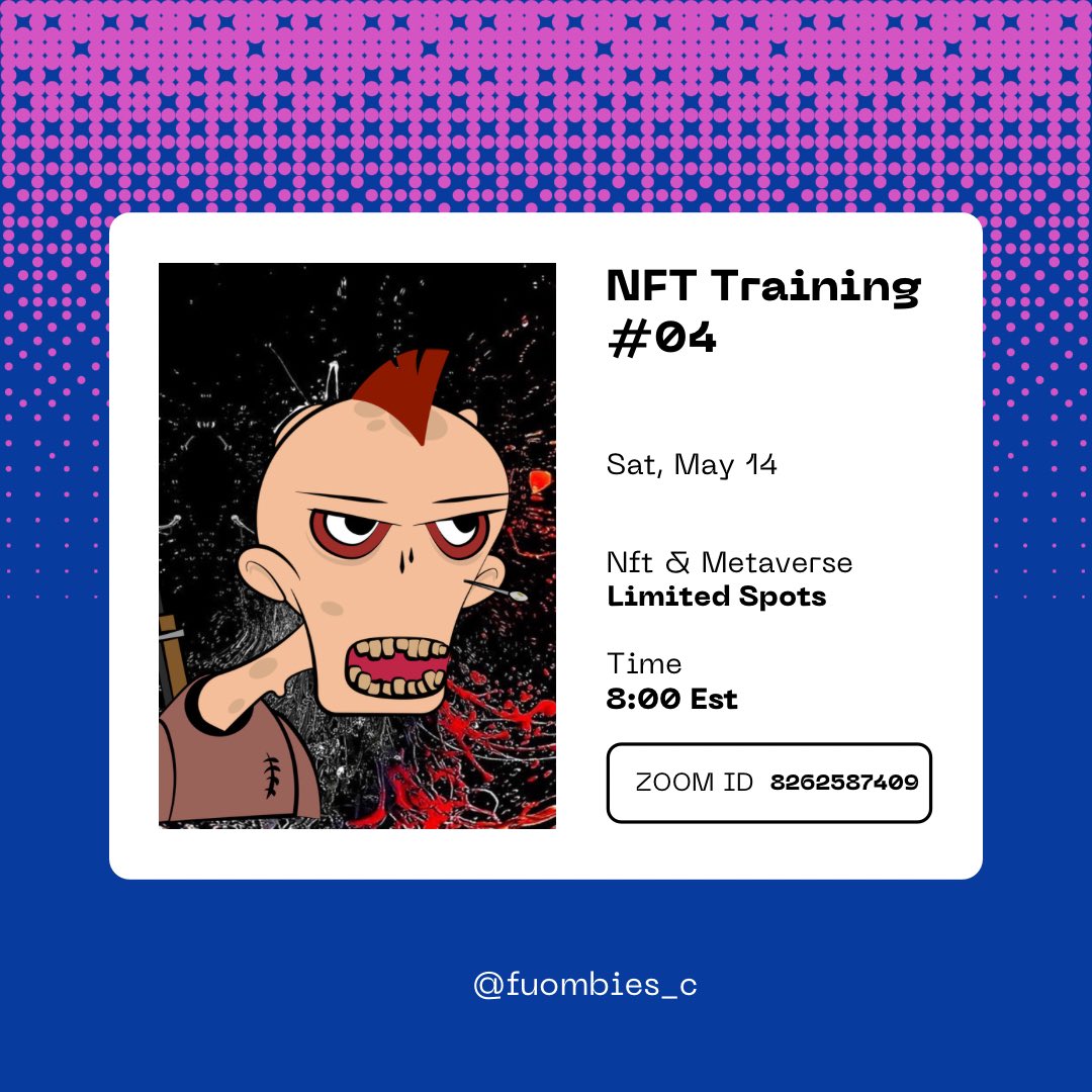 FuombiesC's tweet photo. In our community, we care about the people who want to get involved in the metaverse trend, thatโs why we will offer a free training tonight for all our #fuombies_c owners. ๐๐๐ #nftfuombies #NFTcollections #nftcollectors #metaversenft #NFTLAUNCH #nftartist #nftcommunity #NFT https://t.co/V9NY2ph5LO