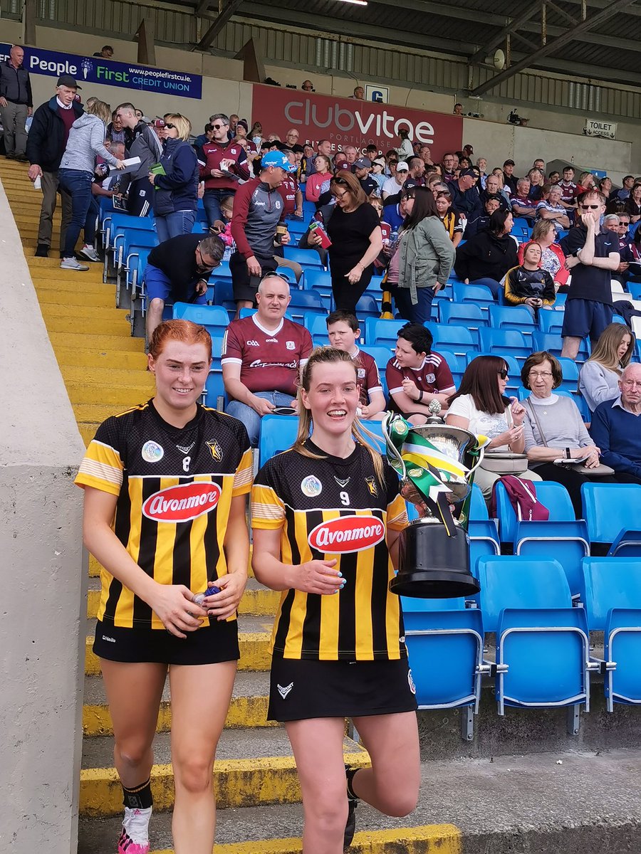DicksboroGAA's tweet photo. Congrats to Brian Dowling &amp; his @KilkennyCamogie team on their @LeinsterCamogie Senior Championship win today. 4 Boro girls were involved in todays win. Asha Mchardy, Niamh Phelan, Ciara Phelan &amp; Kilkenny team captain Aoife Prendergast who lifted the cup. 
Well done girls⚫️🟡🇶🇦👍 https://t.co/fjGXOMsSHI