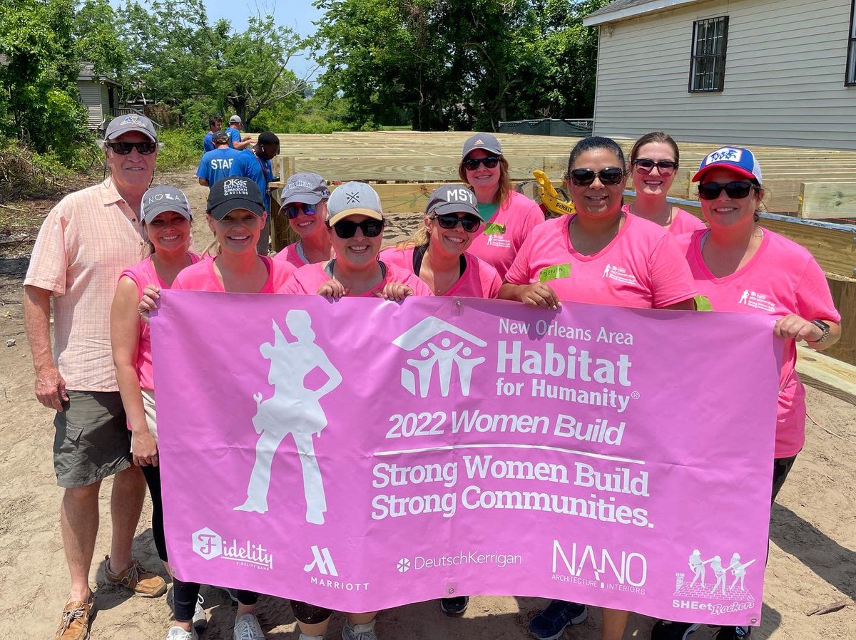 HabitatNOLA's tweet photo. Women Build weekend one, day two is a wrap! Thanks to our amazing volunteers who came out today! We’re gearing up for weekend two next weekend beginning Thursday! #buildinghope #buildingcommunities #buildingstrength #womenbuild https://t.co/cwTFKq066L