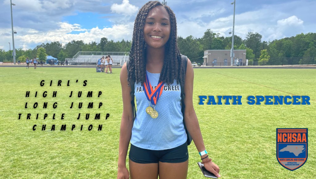 🥇Girl’s HJ 5’-4”, TJ 37-5.50”, LJ 17’-9” Mideast Regional Champion: Faith Spencer from Panther Creek @ncrunners <a href="/panthercreek_xc/">Panther Creek XC/T&F</a>