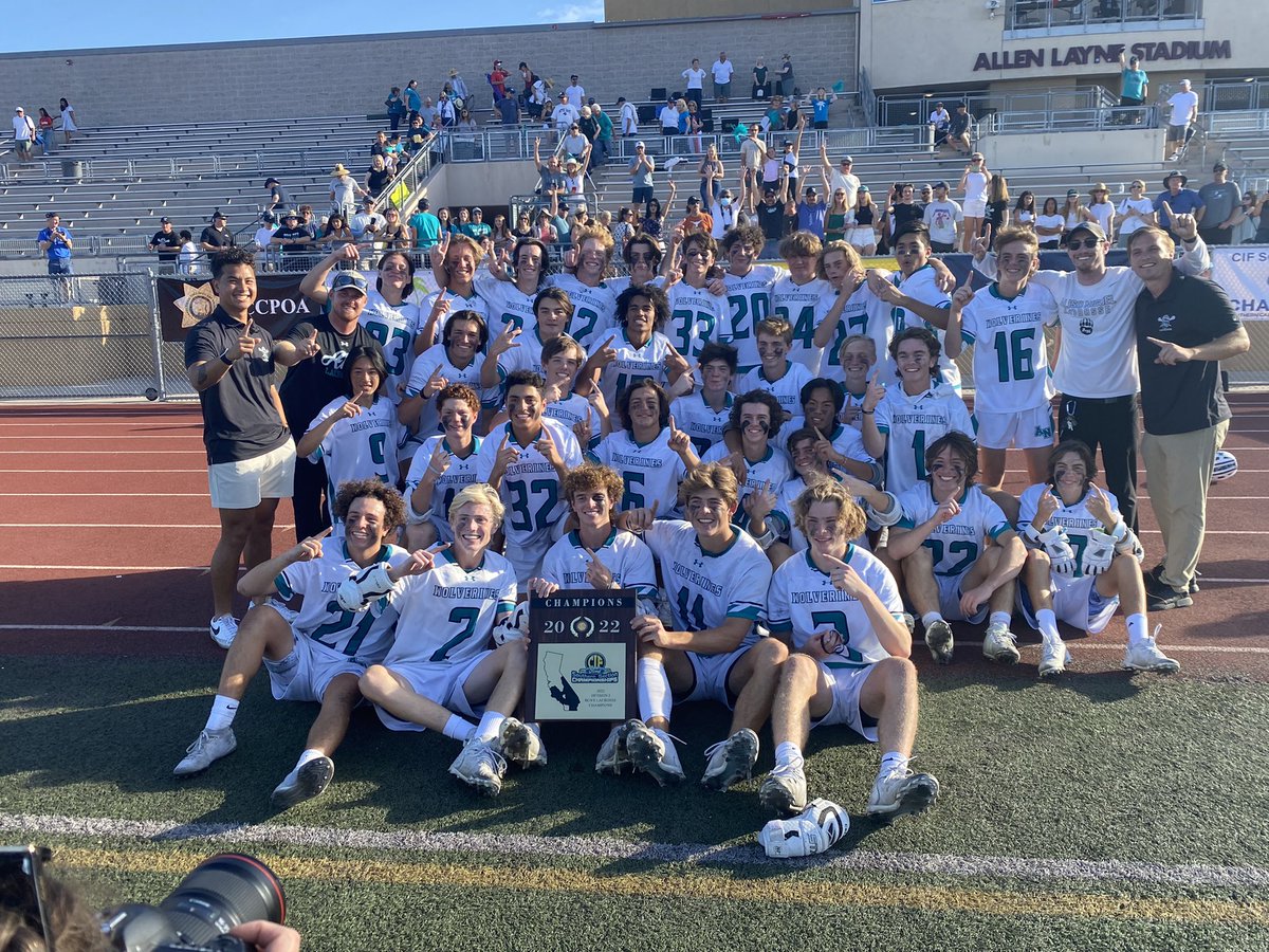 The CIF-SS Division 2 champion Aliso Niguel Wolverines. 3 goals for Colin Barker. 5 pts for Mikey Laderer and 7 saves for CJ Besuzzi. 1st championship in school history. <a href="/ocvarsity/">ocvarsity</a> <a href="/SteveFryer/">Steve Fryer</a> <a href="/latsondheimer/">eric sondheimer</a> <a href="/ANHSboyslax/">Aliso Niguel Boys Lax</a> <a href="/OCSportsZone/">OC Sports Zone</a> <a href="/ANHSTealTown/">ANHSTealTown</a> <a href="/ocvarsityguy/">Dan Albano</a> <a href="/ZachHenderson_5/">Zach Henderson</a>