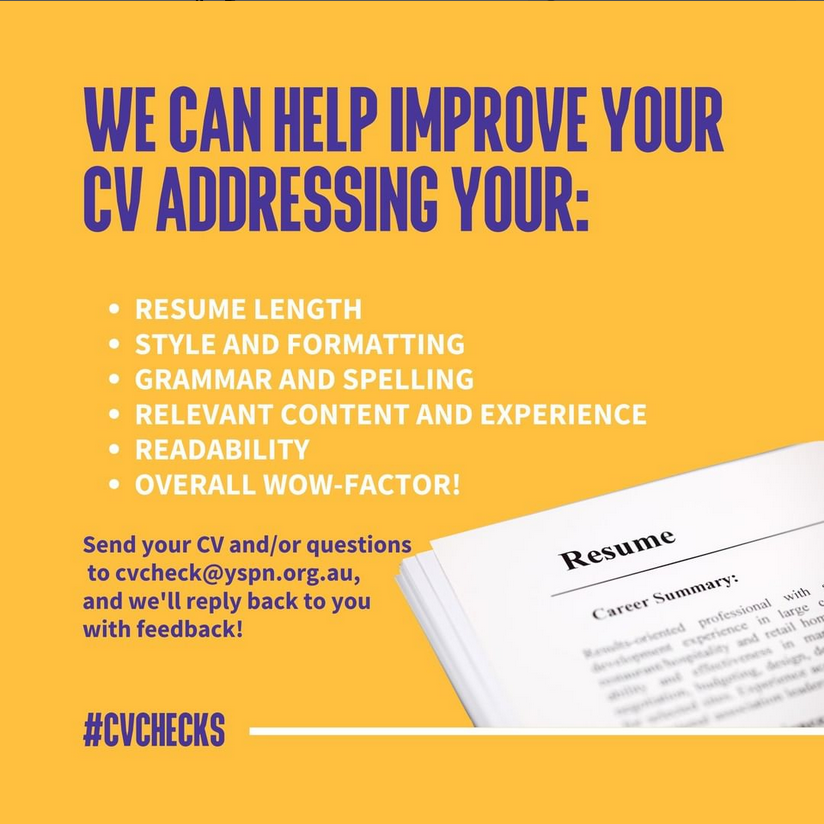 YSPN_AU's tweet photo. If you’re currently looking for a job and need help reviewing your CV, the YSPN CV Check team is here to help.
 Send your CV and/or questions to cvcheck@yspn.org.au, and we'll reply to you with feedback.
⠀
 #cvchecks #jobseeker #lookingforajob #resume #careerdevelopment #covid19 https://t.co/H69P8i5UvA