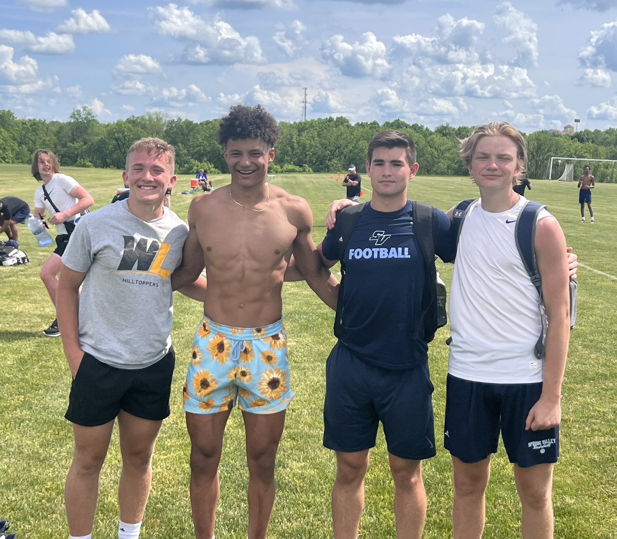 AthleticSpring's tweet photo. SVHS Varsity Football, Ben Turner #7 (@WLUHILLTOPPERS ), Kyrell Lewis #14, Kyndon Keesee #12, Tate Adkins #18 Chad Pennington Arc &amp; Pace Passing Camp 🏈💙🐺 @ChadPennington @b2n_turner @kyrell43851028 @Kyndon2 @adkins_tate @SVwolvesFB  @HerdFB @WVUfootball @ClemsonFB @AlabamaFTBL https://t.co/PgecTW03fl