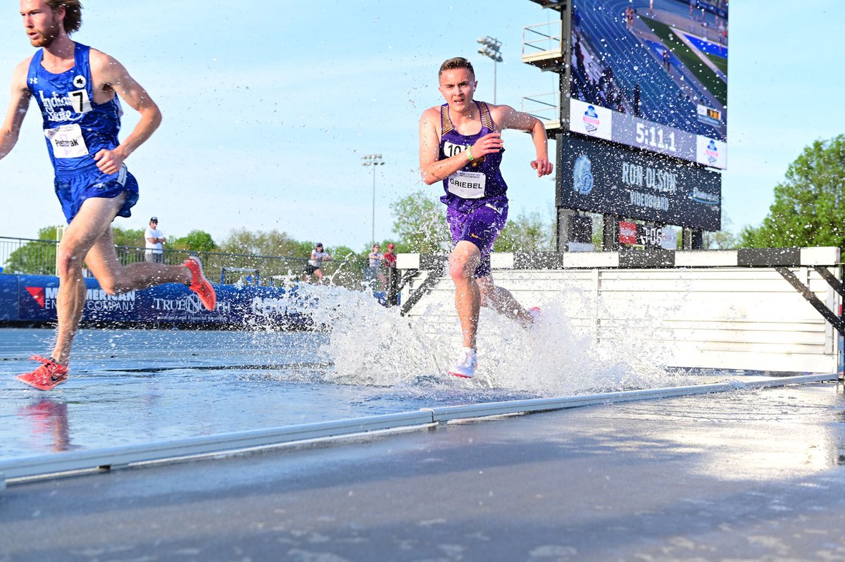 UNITrackFieldXC's tweet photo. UNI's Mia Rampton takes 7th in the 3,000-meter steeplechase, the only running event that was a final today! Brady Griebel took ninth on the men's side. #EverLoyal at #MVCtf https://t.co/ciaycmkwj7