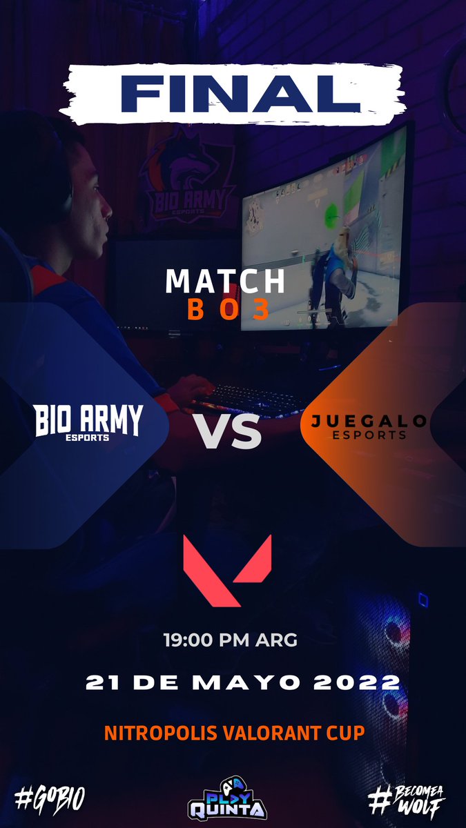 BioArmyEsports's tweet photo. Ya tenemos rival en el torneo #NitropolisValorantCup organizado por @PlayQuinta.
🗓️Sabado 21 de Mayo
⏰19:00hs Arg
🆚@JuegaloEsports

#GOBIO #BECOMEAWOLF #VALORANT 🐺 https://t.co/tWGuI1xwvC
