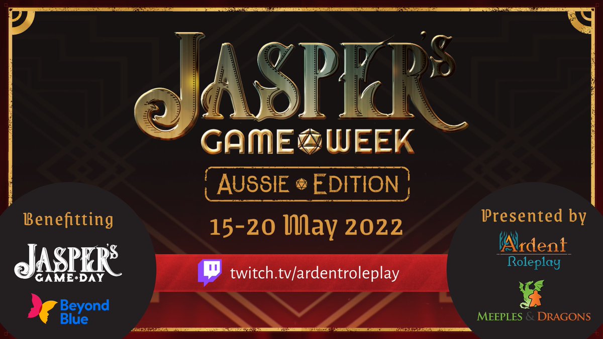 This week we hosting @JaspersGameDay 2nd Aussie edition to raise awareness and fund for #SuicidePrevention. Streaming tabletop roleplaying games from 15-20 May. 
Founded on the mission of bringing the community together and showing everyone that they are not alone.