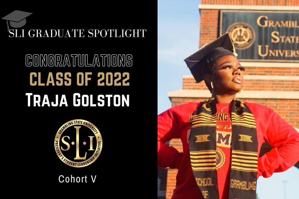 SLI GRADUATE SPOTLIGHT🎓

Congrats to Traja Golston!

Major: Social Work
Hometown: Shreveport, LA

After graduation, she plans to enter Grambling State University Social Work Masters program where she will receive her Masters degree to run her own future youth counseling agency.