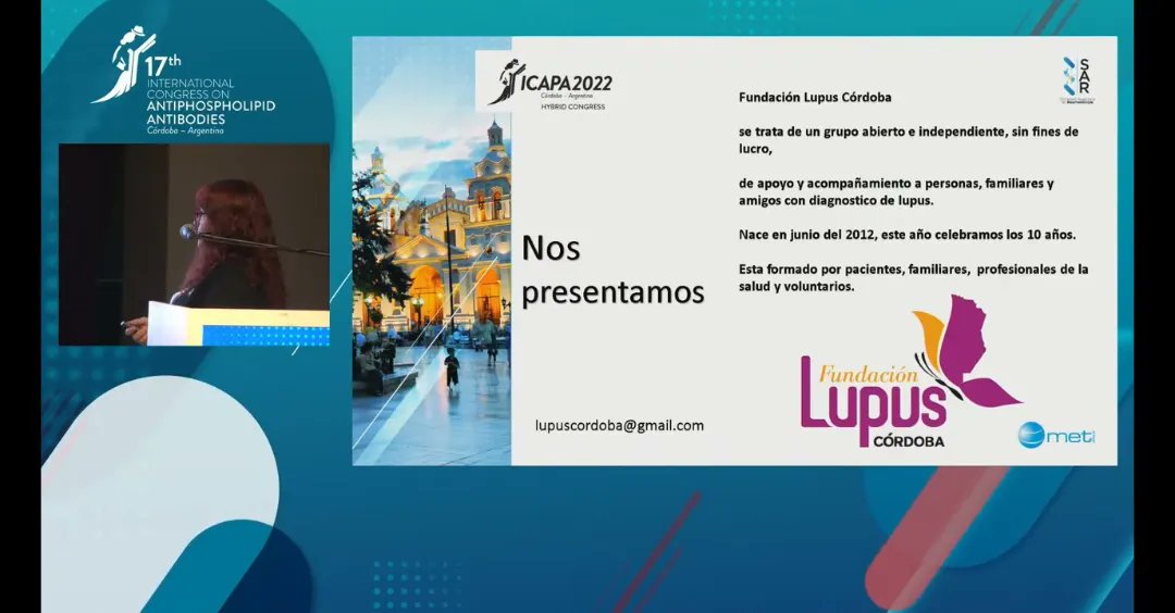 LupusCordoba's tweet image. Muchas gracias a la Dra. Paula Alba, Dra. Alejandra Babini, Dra. Maria Alicia Lázaro por tan importante invitación de participar en la Reunión para pacientes, en marco del Congreso Internacional de Anticuerpos Antifosfolipidos  - ICAPA 2022.