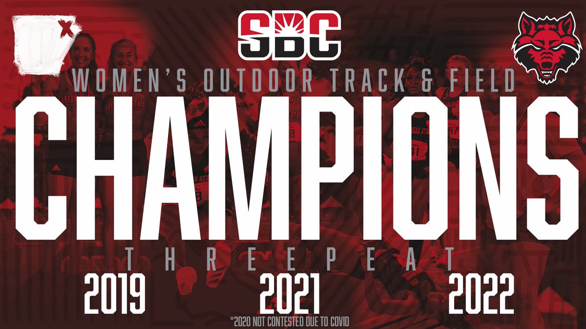 ASTATETRACK's tweet photo. 𝐖𝐈𝐑𝐄-𝐓𝐎-𝐖𝐈𝐑𝐄.

Your Arkansas State Red Wolves are Sun Belt Conference Women's Outdoor Track &amp; Field Champions! 🏆

#WolvesUp🐺 https://t.co/aqyTrDGrJD