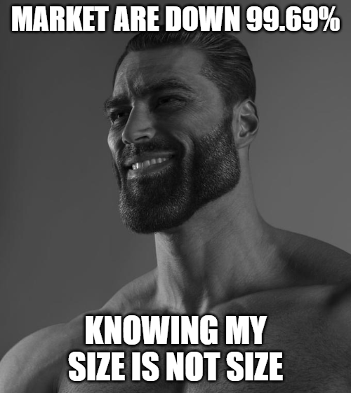 MusicNFTsDegen's tweet photo. Me in the #bull market: "God I'm so sad I'm still broke
Me in the #bear market: "Thank god I'm broke"

Put only a few grands in the market so no big deal with 90% loss 

#yoursizeisnotsize #Sigmacrypto #Luckyaf https://t.co/kyb02wV9k8