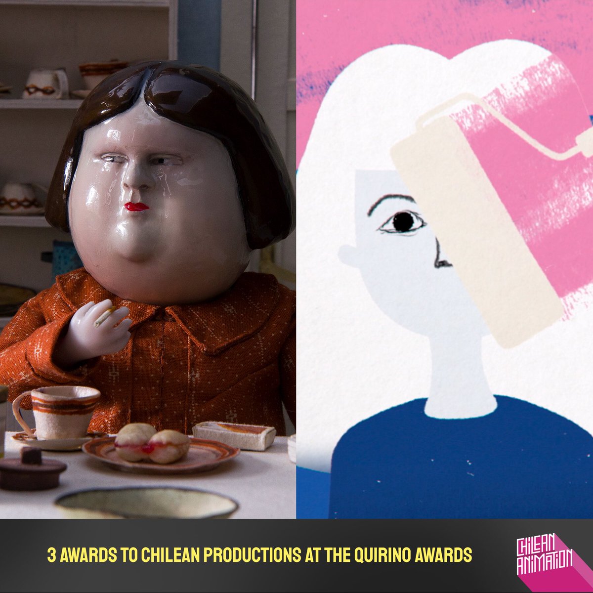 ChileanAnima's tweet photo. Today was the 5th version of the @PremiosQuirino ceremony where the short film @Bestiashortfilm won in the Best Short Film and Best Visual Development categories. The #NormadeGeneroBinaria:Niñas capsule won Best Commissioned Animation. #PremiosQuirino2022 #ChileanAnimation https://t.co/l2AJ269hFv