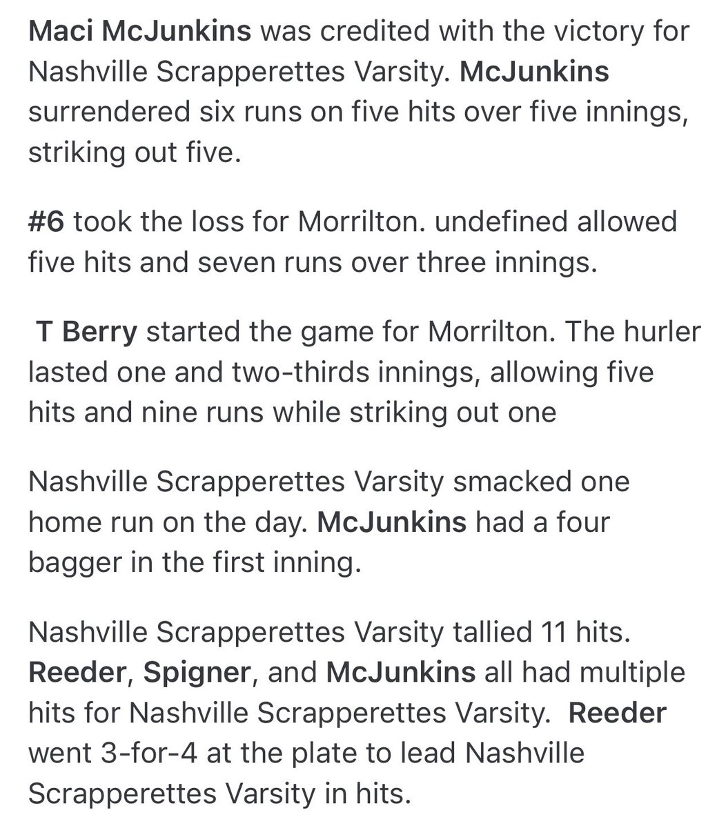 ScrapSoftball's tweet photo. WIN OVER MORRILTON 16-6 https://t.co/loTHkWXaLZ
