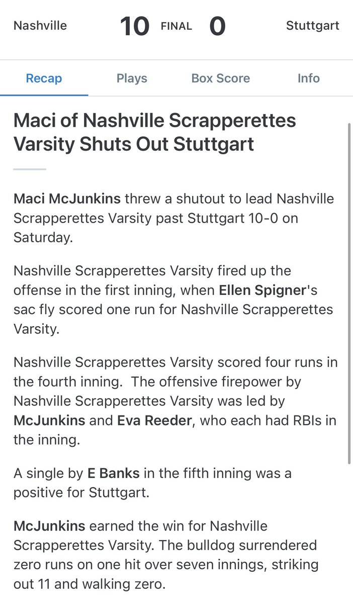 ScrapSoftball's tweet photo. WIN OVER STUTTGART 10-0! HEADED TO THE SHIP https://t.co/6bHmE0bcu2