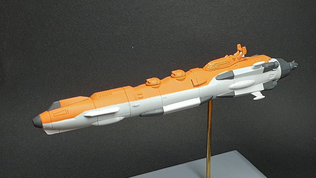26_Umikaze's tweet photo. 火星自治政府 宇宙海軍の戦艦が完成しました。
（『宇宙戦艦ヤマトという時代　西暦2202年の選択』より）
メカコレサイズ（全長120mm）で作成しました。
資料が少なくて難しかったです。
#宇宙戦艦ヤマト　#3DPrinting https://t.co/lAeIngz3Mq